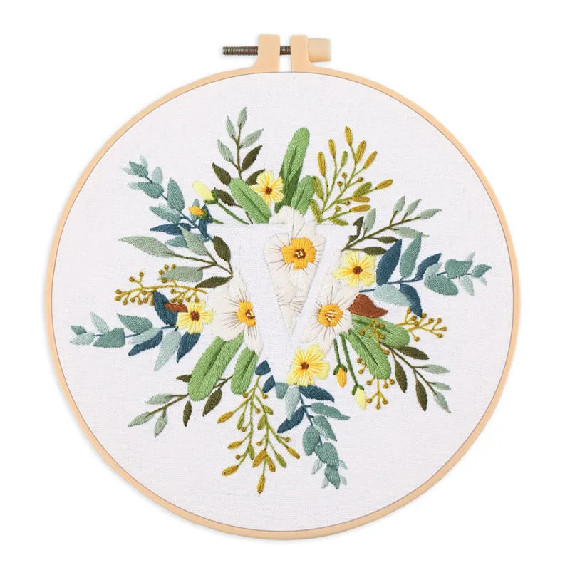 Floral Alphabet Hand Embroidery DIY Kit 20cm