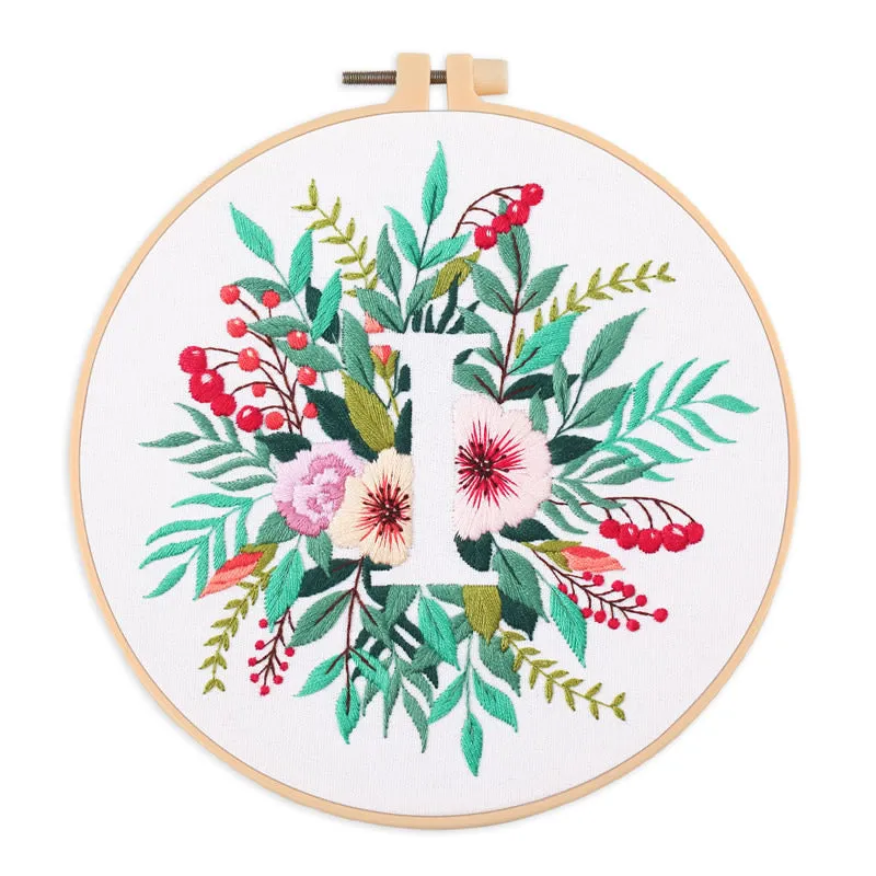 Floral Alphabet Hand Embroidery DIY Kit 20cm