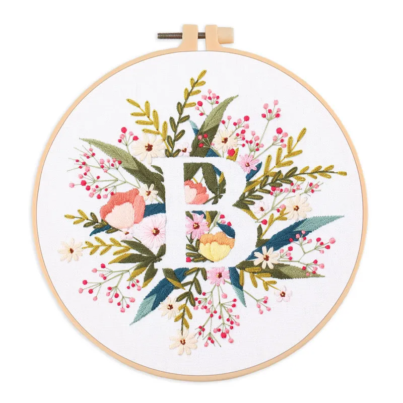 Floral Alphabet Hand Embroidery DIY Kit 20cm