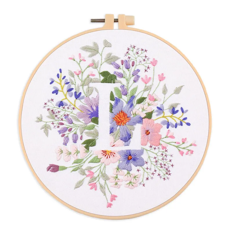 Floral Alphabet Hand Embroidery DIY Kit 20cm