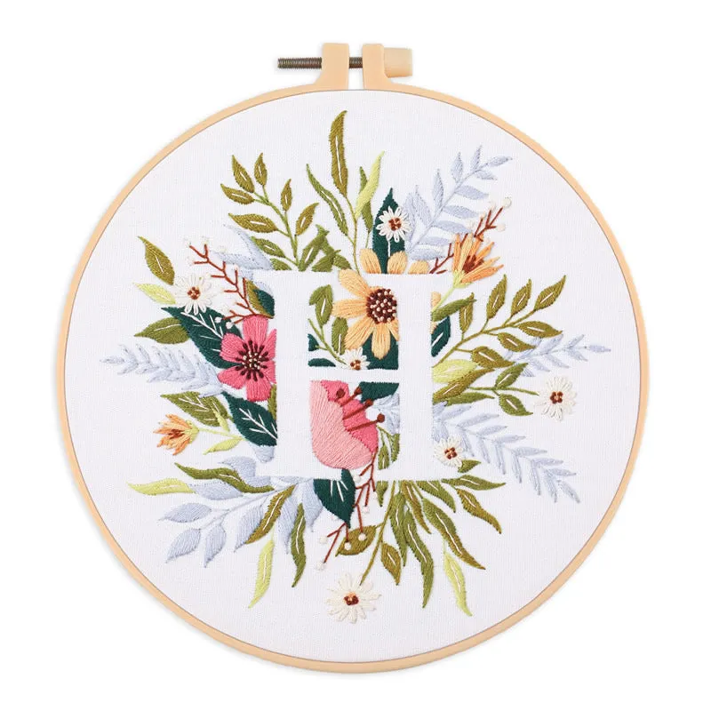 Floral Alphabet Hand Embroidery DIY Kit 20cm