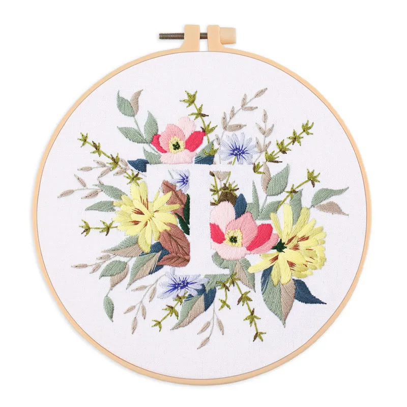 Floral Alphabet Hand Embroidery DIY Kit 20cm