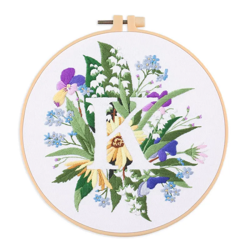 Floral Alphabet Hand Embroidery DIY Kit 20cm