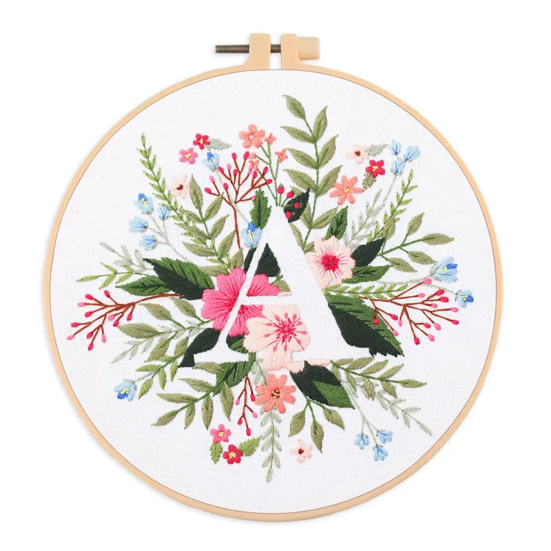 Floral Alphabet Hand Embroidery DIY Kit 20cm