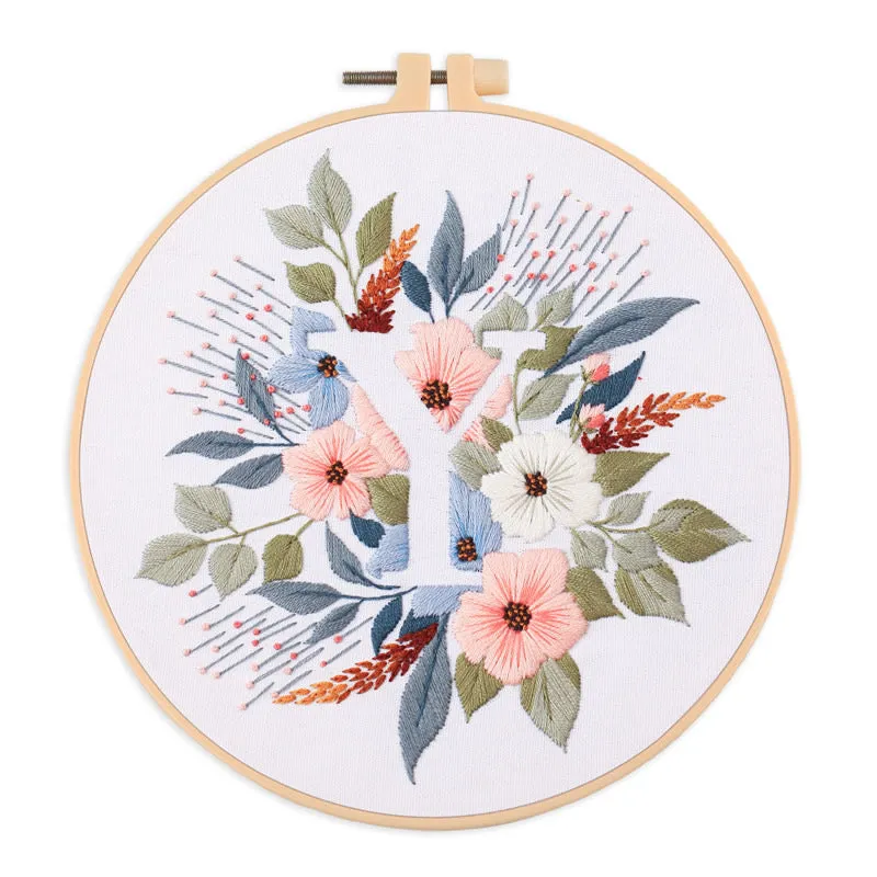 Floral Alphabet Hand Embroidery DIY Kit 20cm