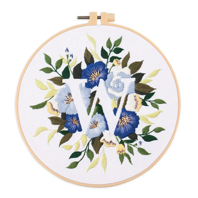 Floral Alphabet Hand Embroidery DIY Kit 20cm