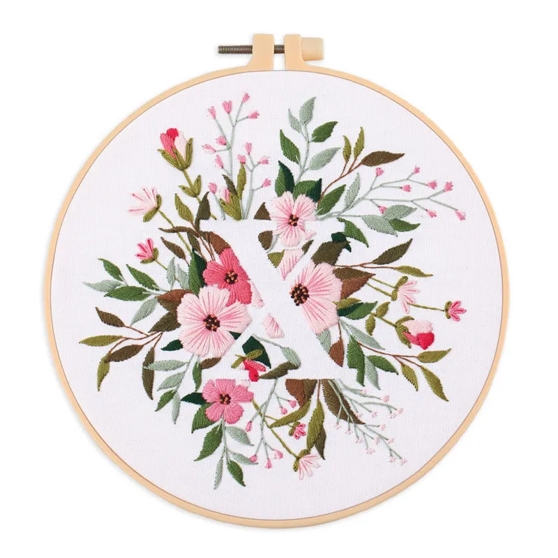 Floral Alphabet Hand Embroidery DIY Kit 20cm