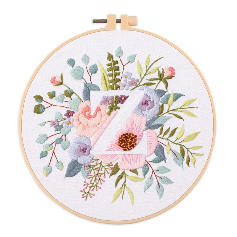 Floral Alphabet Hand Embroidery DIY Kit 20cm