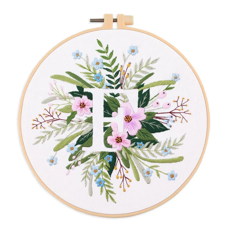 Floral Alphabet Hand Embroidery DIY Kit 20cm