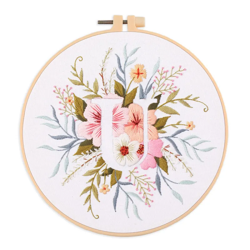 Floral Alphabet Hand Embroidery DIY Kit 20cm