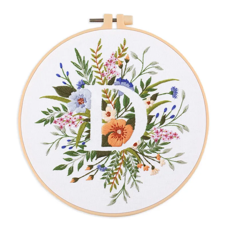 Floral Alphabet Hand Embroidery DIY Kit 20cm