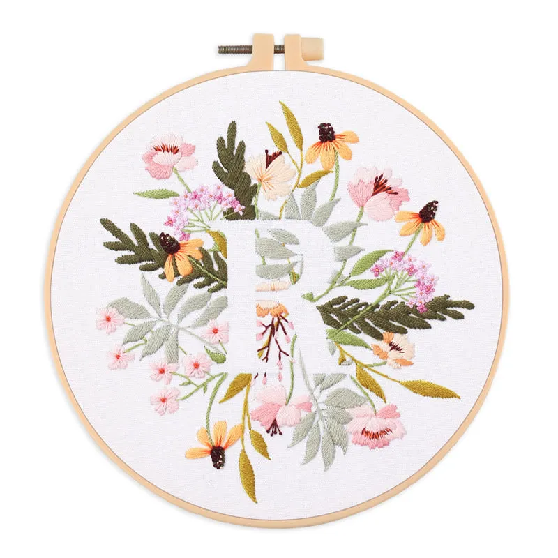 Floral Alphabet Hand Embroidery DIY Kit 20cm