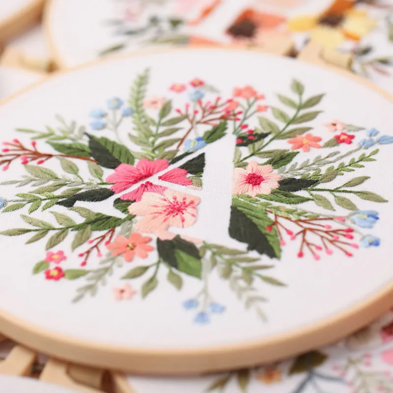 Floral Alphabet Hand Embroidery DIY Kit 20cm