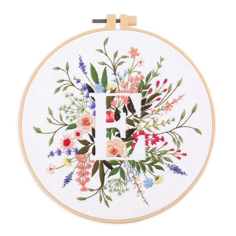 Floral Alphabet Hand Embroidery DIY Kit 20cm