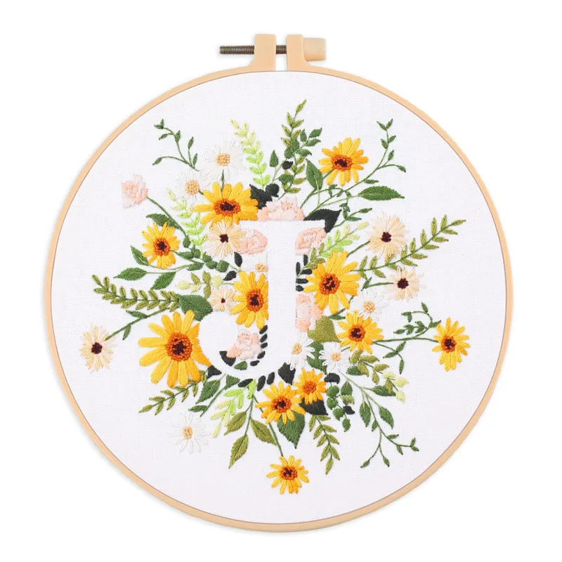 Floral Alphabet Hand Embroidery DIY Kit 20cm