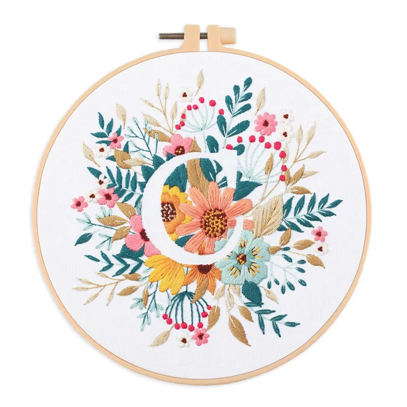 Floral Alphabet Hand Embroidery DIY Kit 20cm