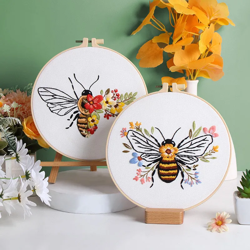 Floral Bee Hand Embroidery DIY Kit 20cm