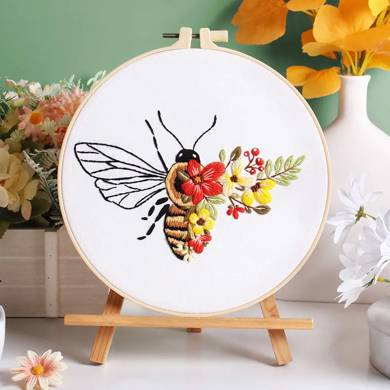 Floral Bee Hand Embroidery DIY Kit 20cm