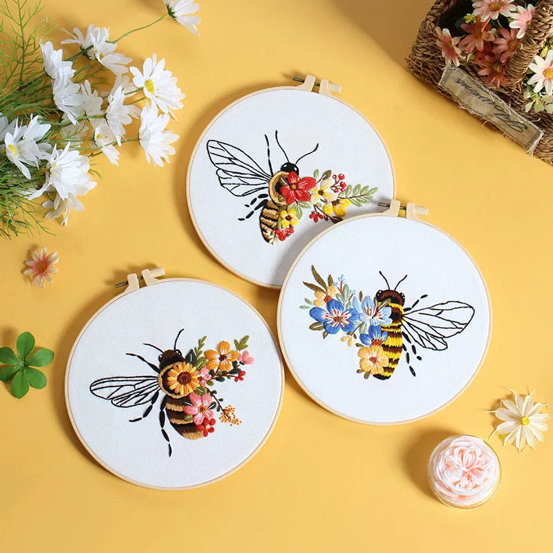 Floral Bee Hand Embroidery DIY Kit 20cm