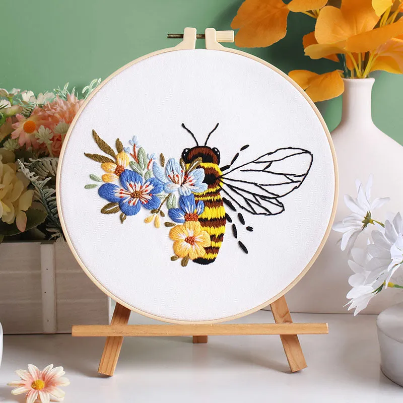 Floral Bee Hand Embroidery DIY Kit 20cm