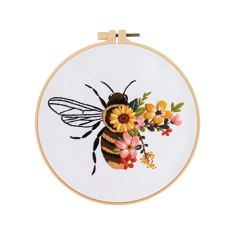 Floral Bee Hand Embroidery DIY Kit 20cm