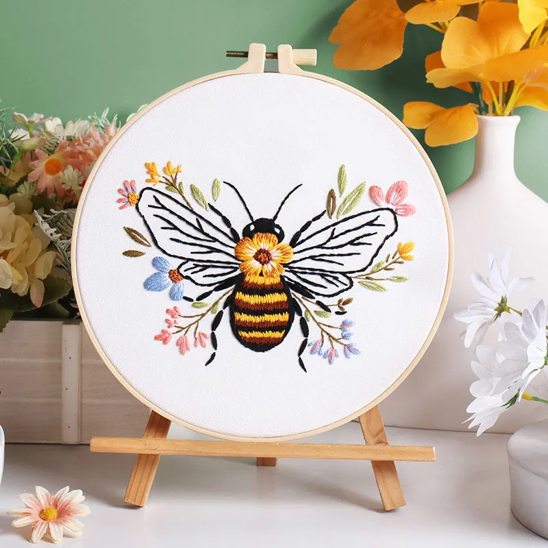 Floral Bee Hand Embroidery DIY Kit 20cm