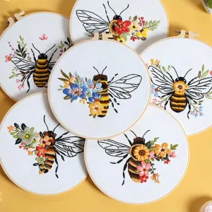 Floral Bee Hand Embroidery DIY Kit 20cm