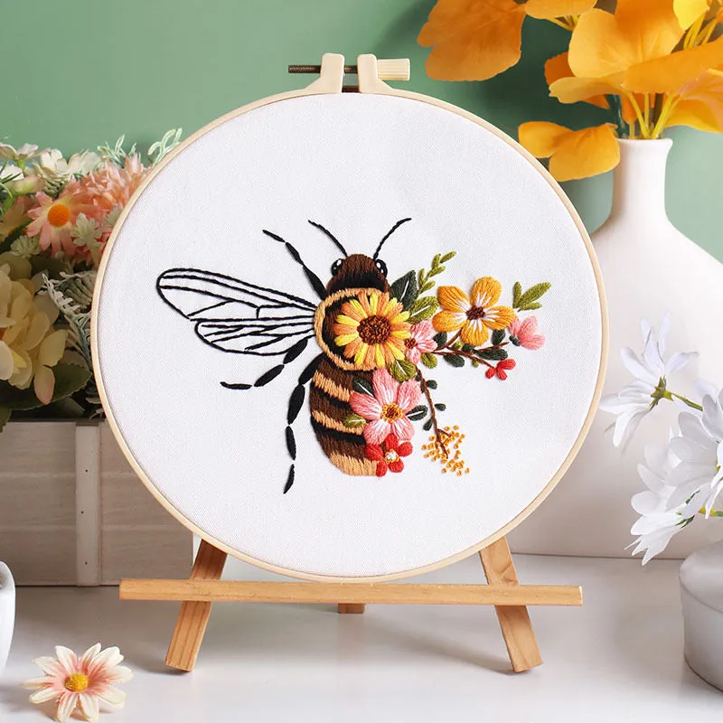 Floral Bee Hand Embroidery DIY Kit 20cm