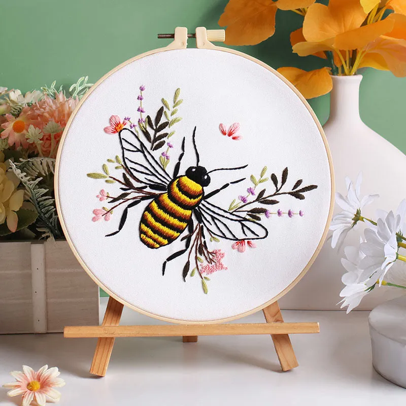 Floral Bee Hand Embroidery DIY Kit 20cm