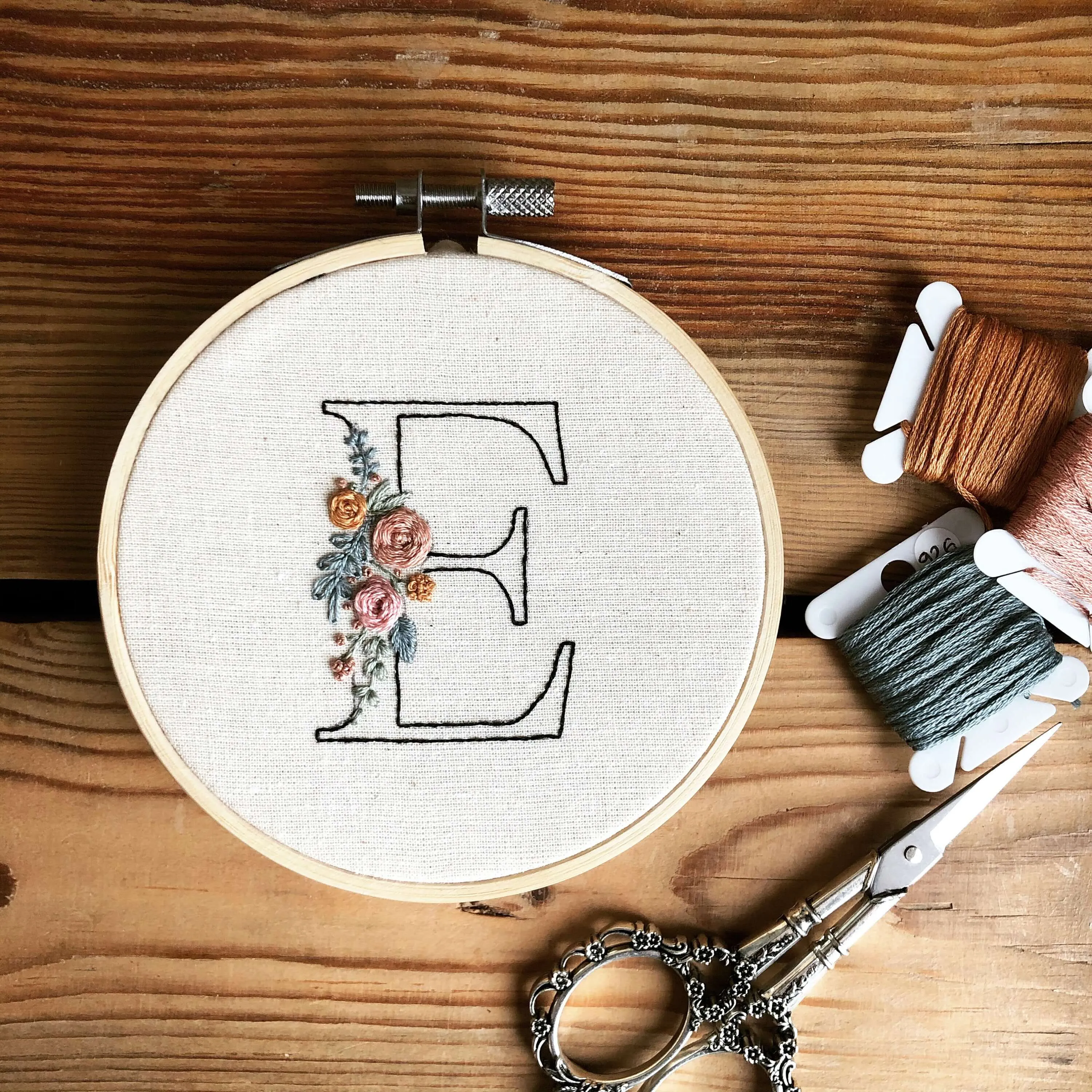 Floral Initial Embroidery Kit