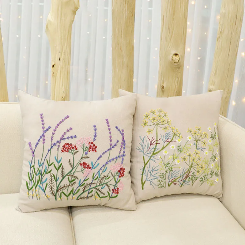 Floral Linen Cushion Cover DIY Embroidery Kit 42cm