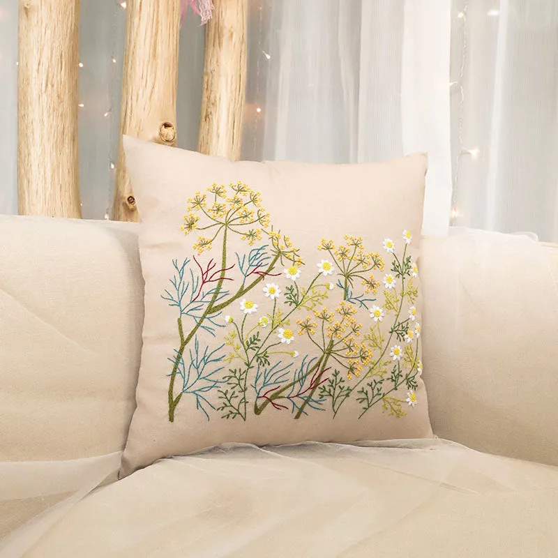 Floral Linen Cushion Cover DIY Embroidery Kit 42cm