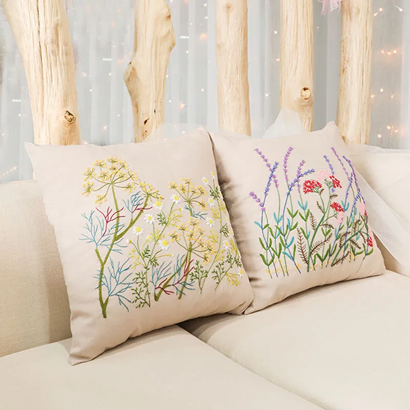 Floral Linen Cushion Cover DIY Embroidery Kit 42cm