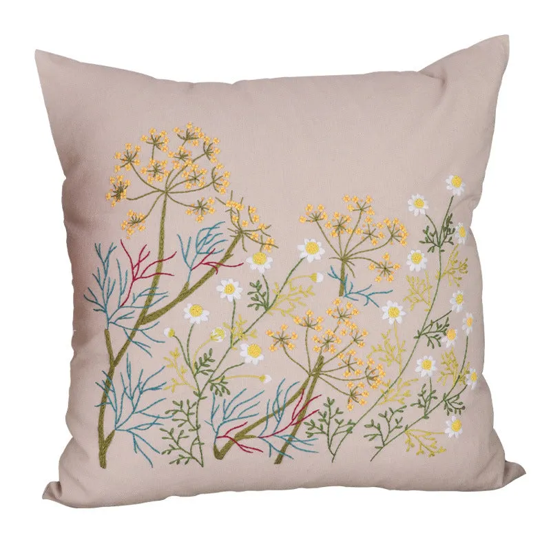 Floral Linen Cushion Cover DIY Embroidery Kit 42cm