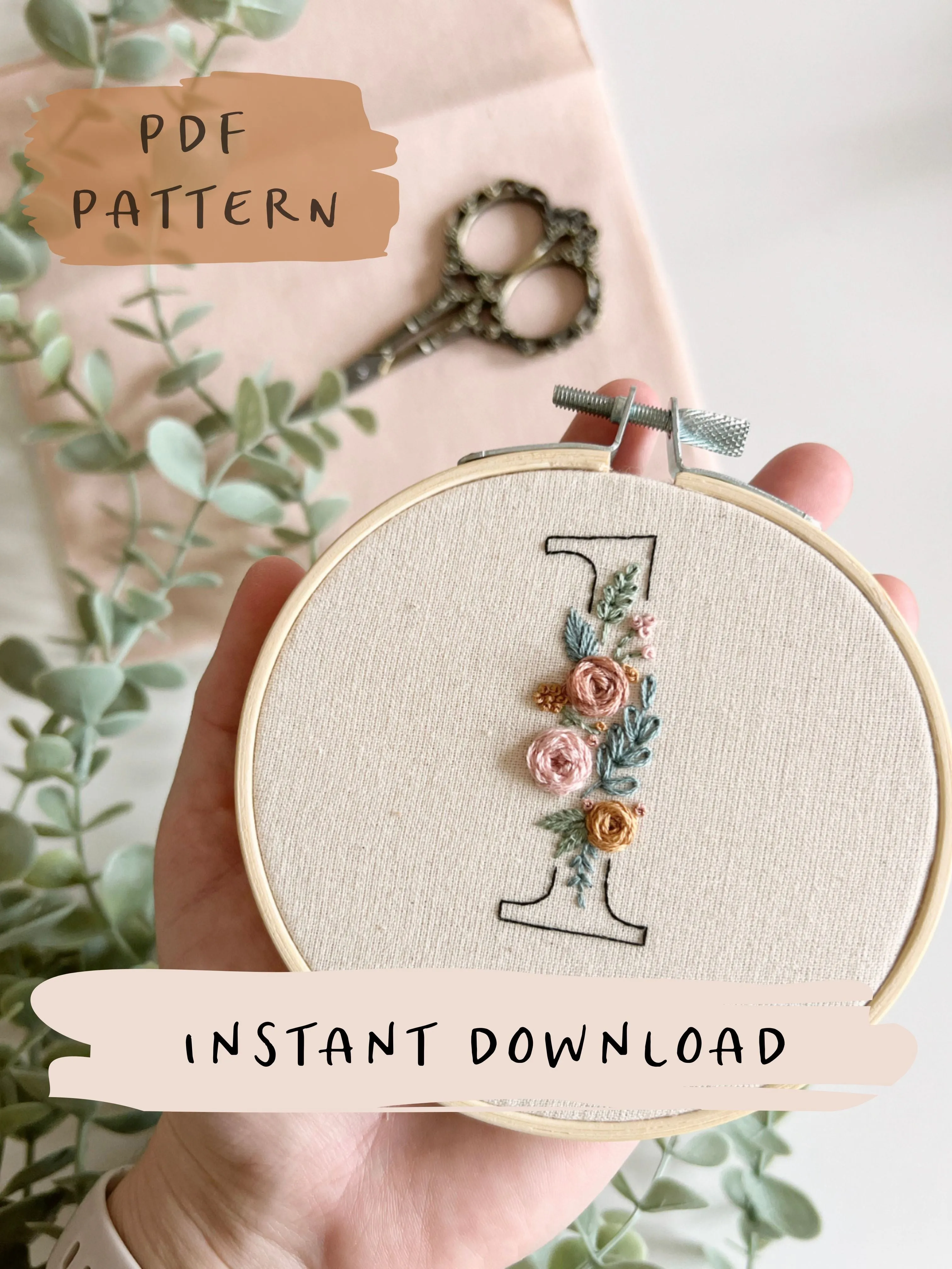 Floral Numbers Embroidery Patterns and Phrase Pack