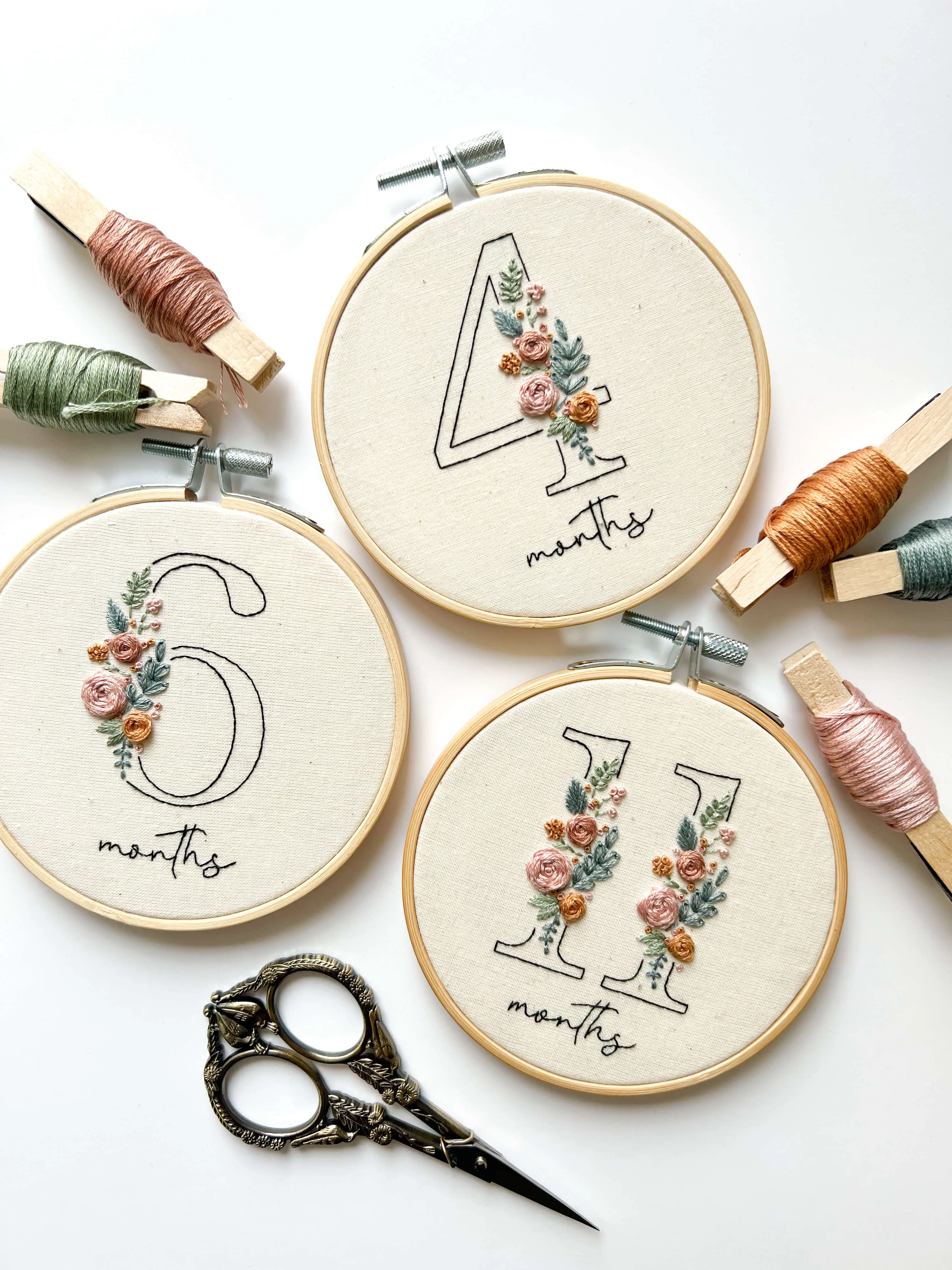 Floral Numbers Embroidery Patterns and Phrase Pack