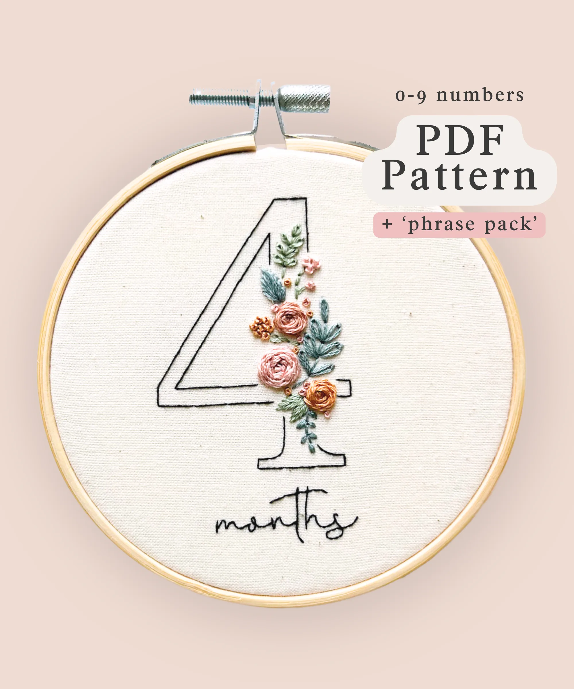 Floral Numbers Embroidery Patterns and Phrase Pack