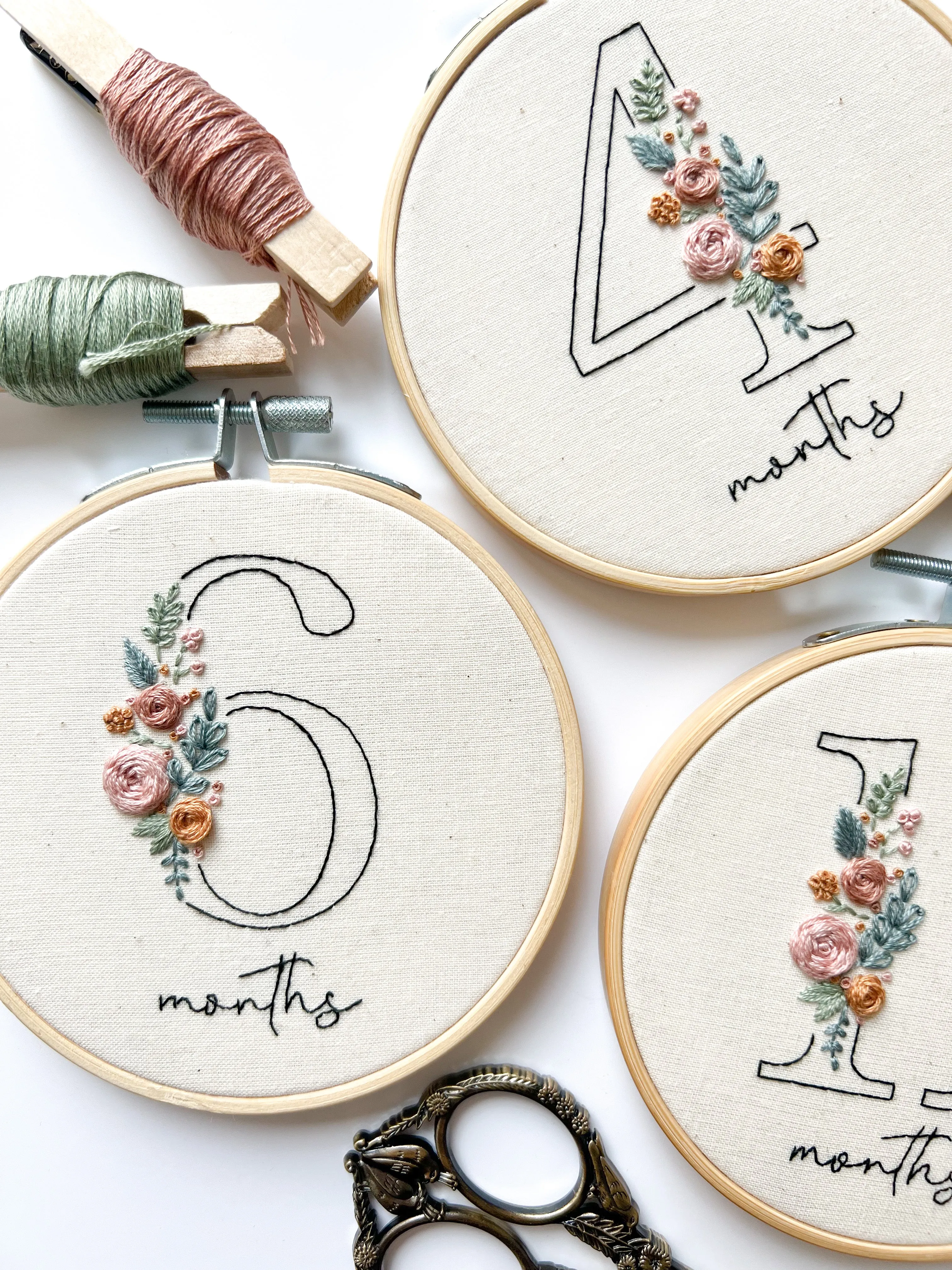 Floral Numbers Embroidery Patterns and Phrase Pack