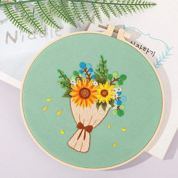 Flower Bouquet Hand Embroidery Kit 20cm