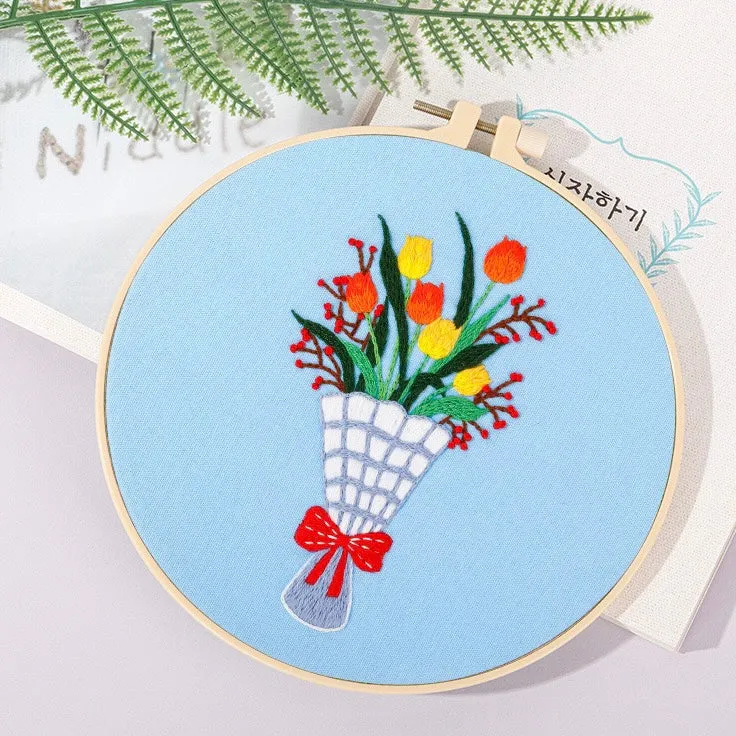 Flower Bouquet Hand Embroidery Kit 20cm