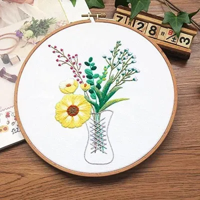 Flower in Vase Hand Embroidery Full Kit 20cm