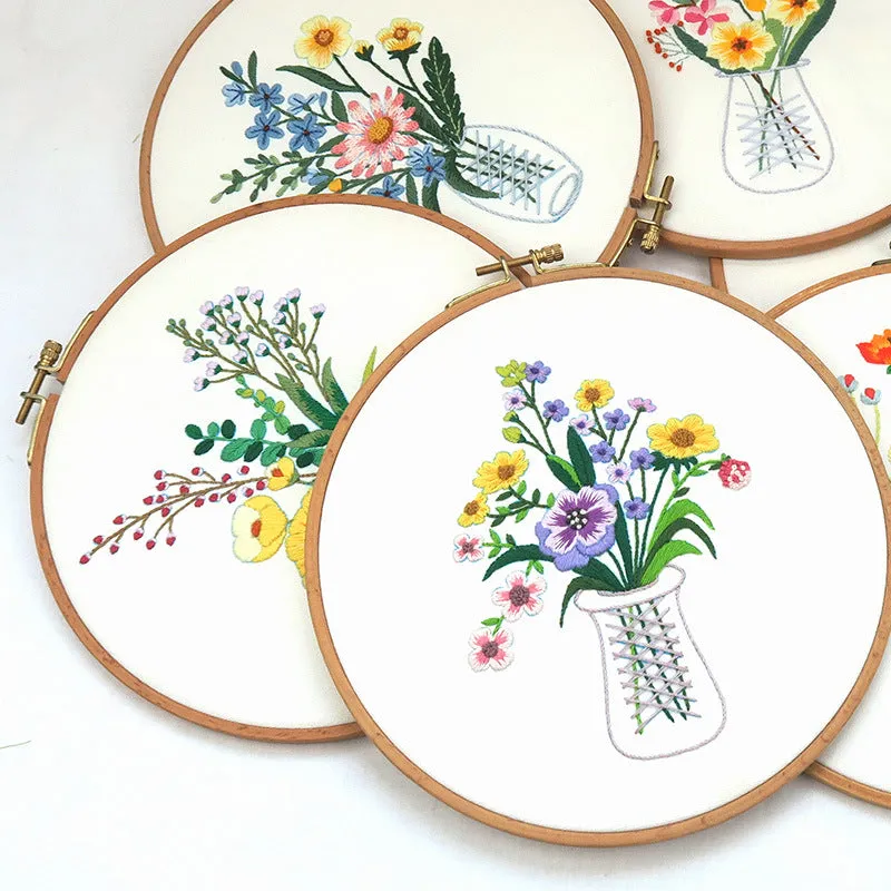 Flower in Vase Hand Embroidery Full Kit 20cm