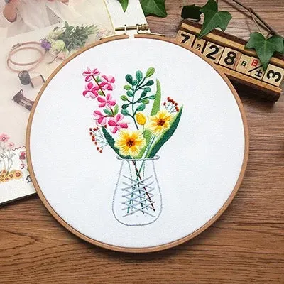 Flower in Vase Hand Embroidery Full Kit 20cm