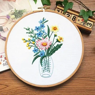 Flower in Vase Hand Embroidery Full Kit 20cm