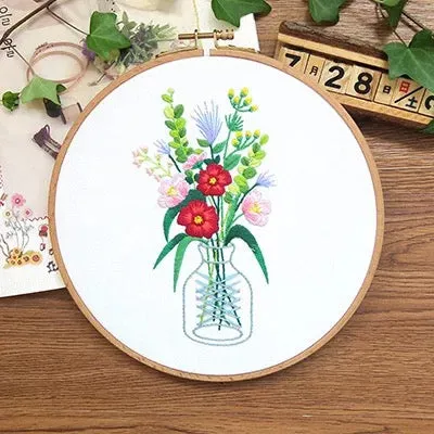 Flower in Vase Hand Embroidery Full Kit 20cm