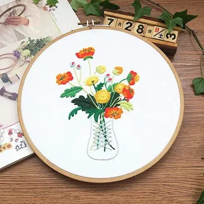 Flower in Vase Hand Embroidery Full Kit 20cm