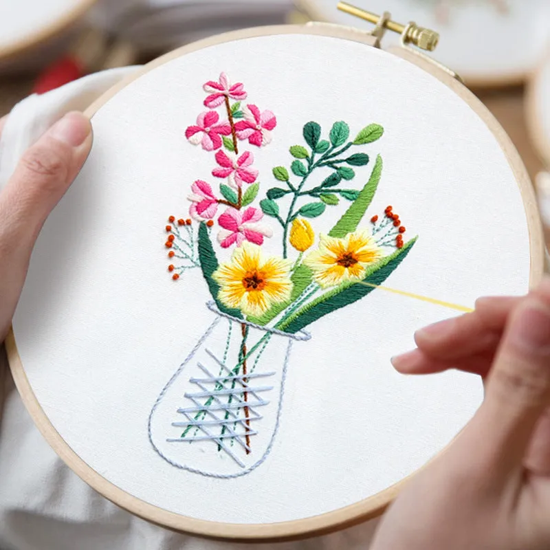 Flower in Vase Hand Embroidery Full Kit 20cm