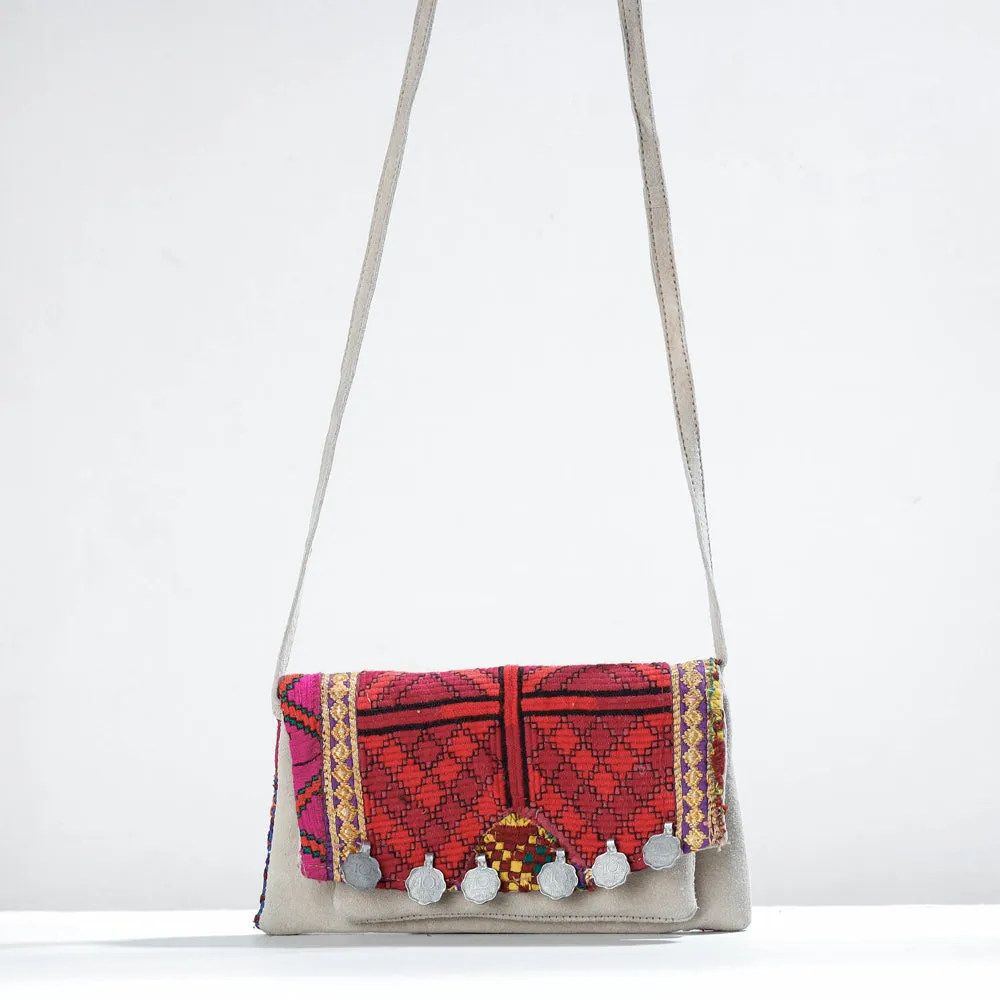 Grey - Banjara Vintage Embroidery Coin Work Sling Bag