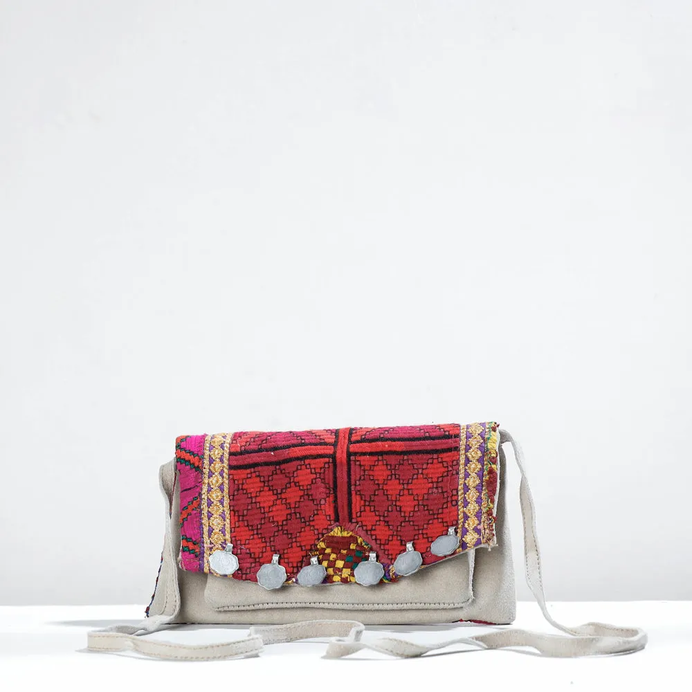 Grey - Banjara Vintage Embroidery Coin Work Sling Bag