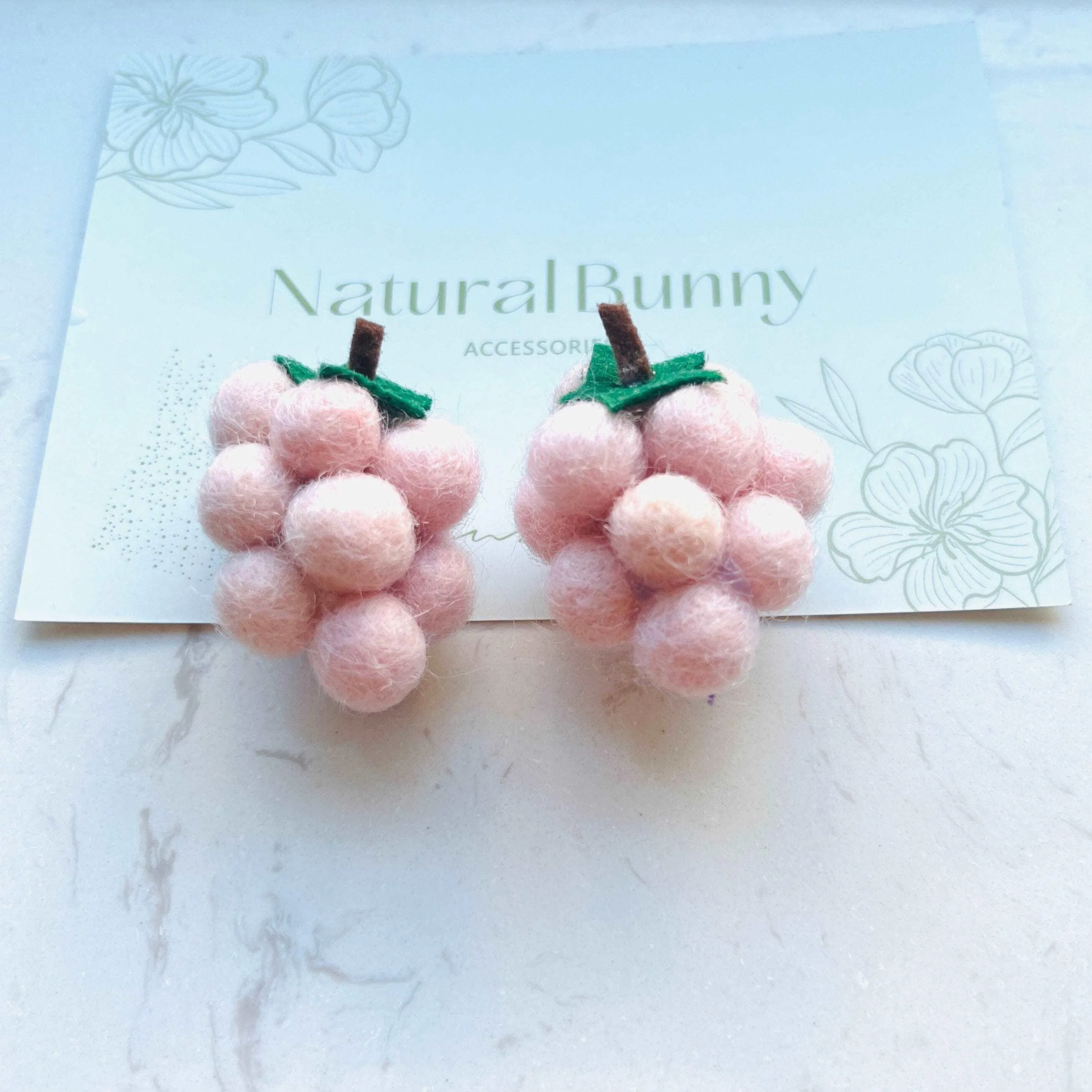 Handmade Wool Felt Grape Stud Earrings/Clip On Earrings